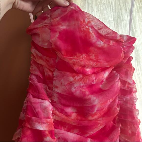Superdown Revolve Ivanna Strapless‎ Mini Dress Hot Pink Tie Dye Ruched Size M - Picture 3 of 7